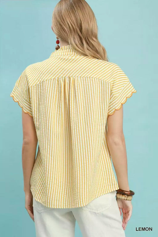 umgee embroidered stripe Umgee Embroidered Stripe Button Front Top view 2 (top) - shop at us.meeeshop