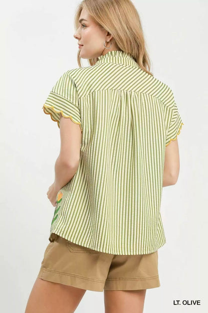 umgee embroidered stripe Umgee Embroidered Stripe Button Front Top view 3 (top) - shop at us.meeeshop