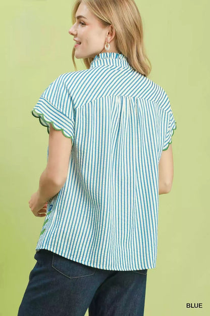 umgee embroidered stripe Umgee Embroidered Stripe Button Front Top view 3 (top) - shop at us.meeeshop