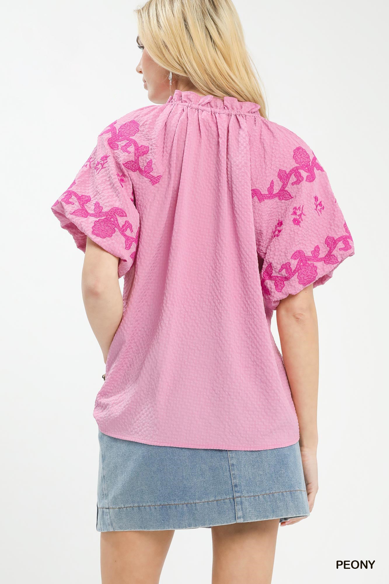 umgee embroidered textured Umgee Embroidered Textured Flutter Sleeve Top view 3 (top) - shop at us.meeeshop