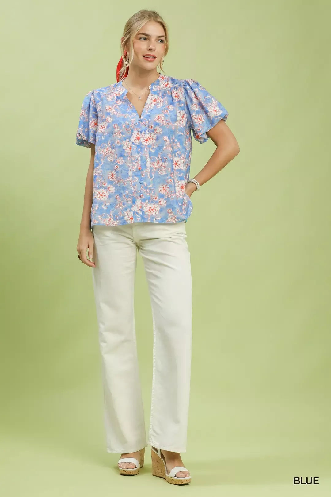 umgee floral button Umgee Floral Button-front Short Sleeve Shirt view 4 (top) - shop at us.meeeshop