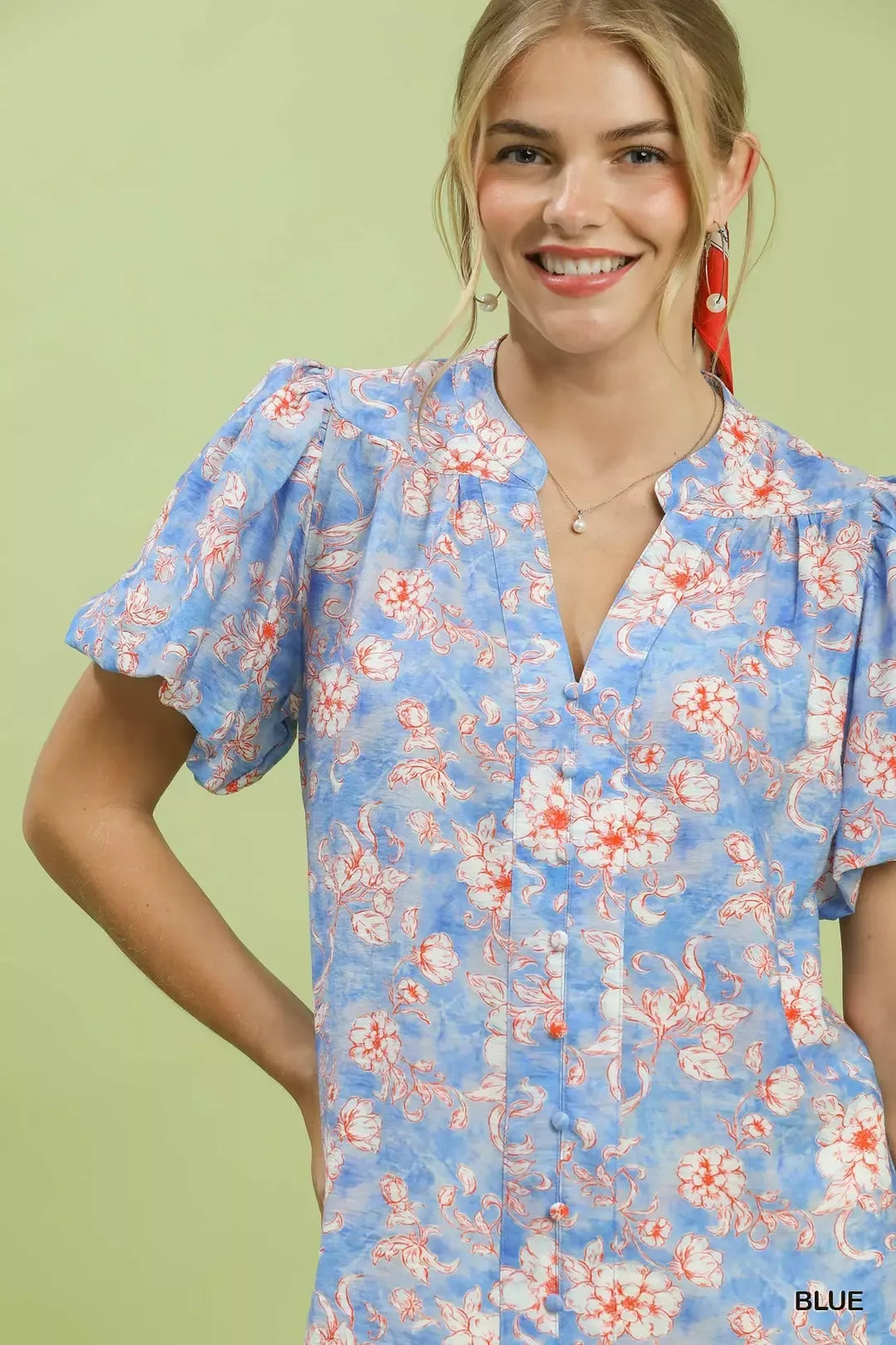umgee floral button Umgee Floral Button-front Short Sleeve Shirt view 5 (top) - shop at us.meeeshop