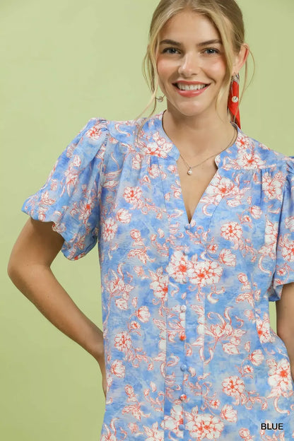 umgee floral button Umgee Floral Button-front Short Sleeve Shirt view 5 (top) - shop at us.meeeshop