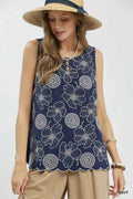 Umgee Floral Embroidered Sleeveless Top NAVY (top) - umgee floral blouse, umgee blue floral top, umgee  - shop at us.meeeshop
