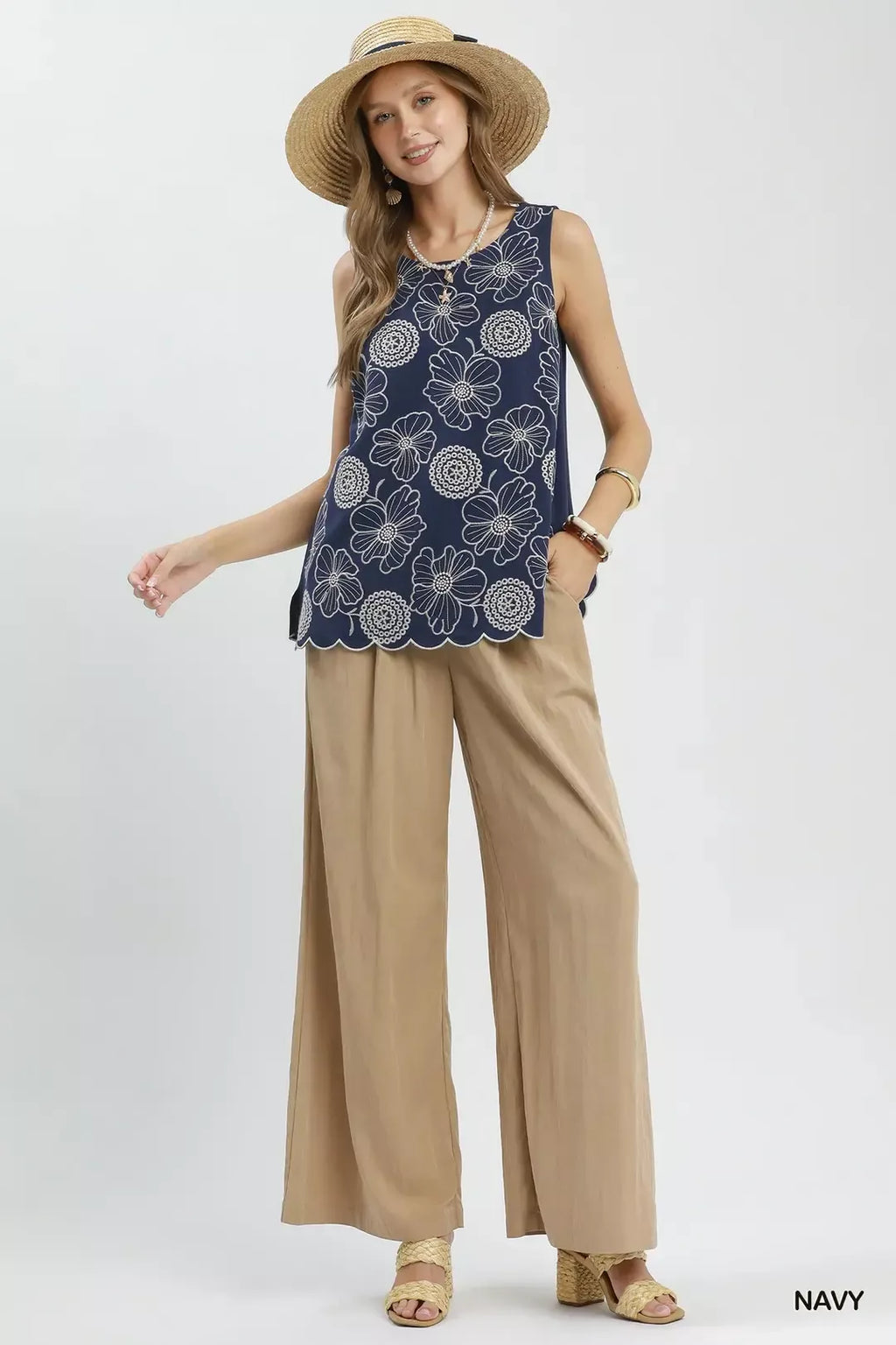 Umgee Floral Embroidered Sleeveless Top view 5 (top) - umgee floral blouse, umgee blue floral top, umge - shop at us.meeeshop