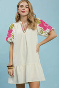Umgee Floral Embroidered Textured Jacquard Dress CREAM (dress) - umgee green floral dress, umgee blue f - shop at us.meeeshop