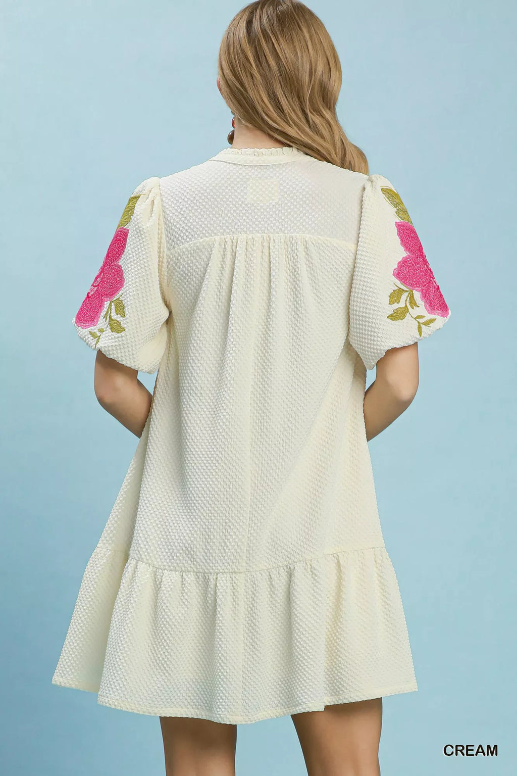 Umgee Floral Embroidered Textured Jacquard Dress CREAM view 3 (dress) - umgee green floral dress, umgee - shop at us.meeeshop