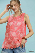 umgee floral embroidered Umgee Floral Embroidered Sleeveless Top CARROT (top) - shop at us.meeeshop