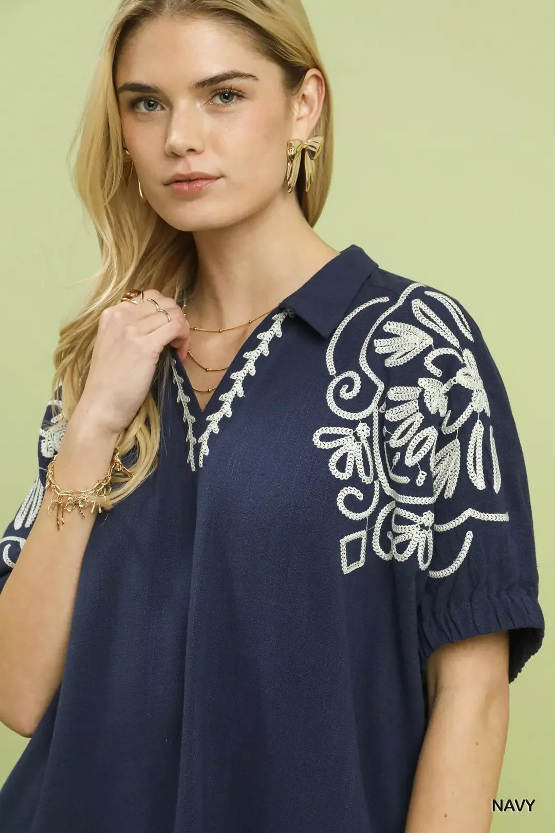 umgee floral embroidered Umgee Floral Embroidered Sleeve Blouse view 5 (top) - shop at us.meeeshop
