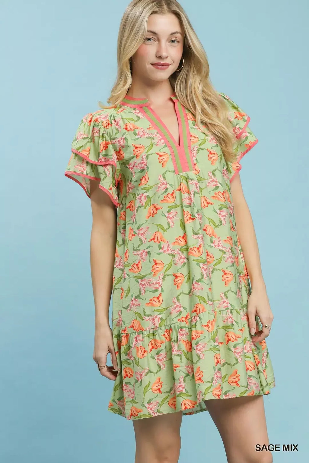 umgee floral flutter Umgee Floral Flutter Sleeve Tiered Dress view 2 (dress) - shop at us.meeeshop