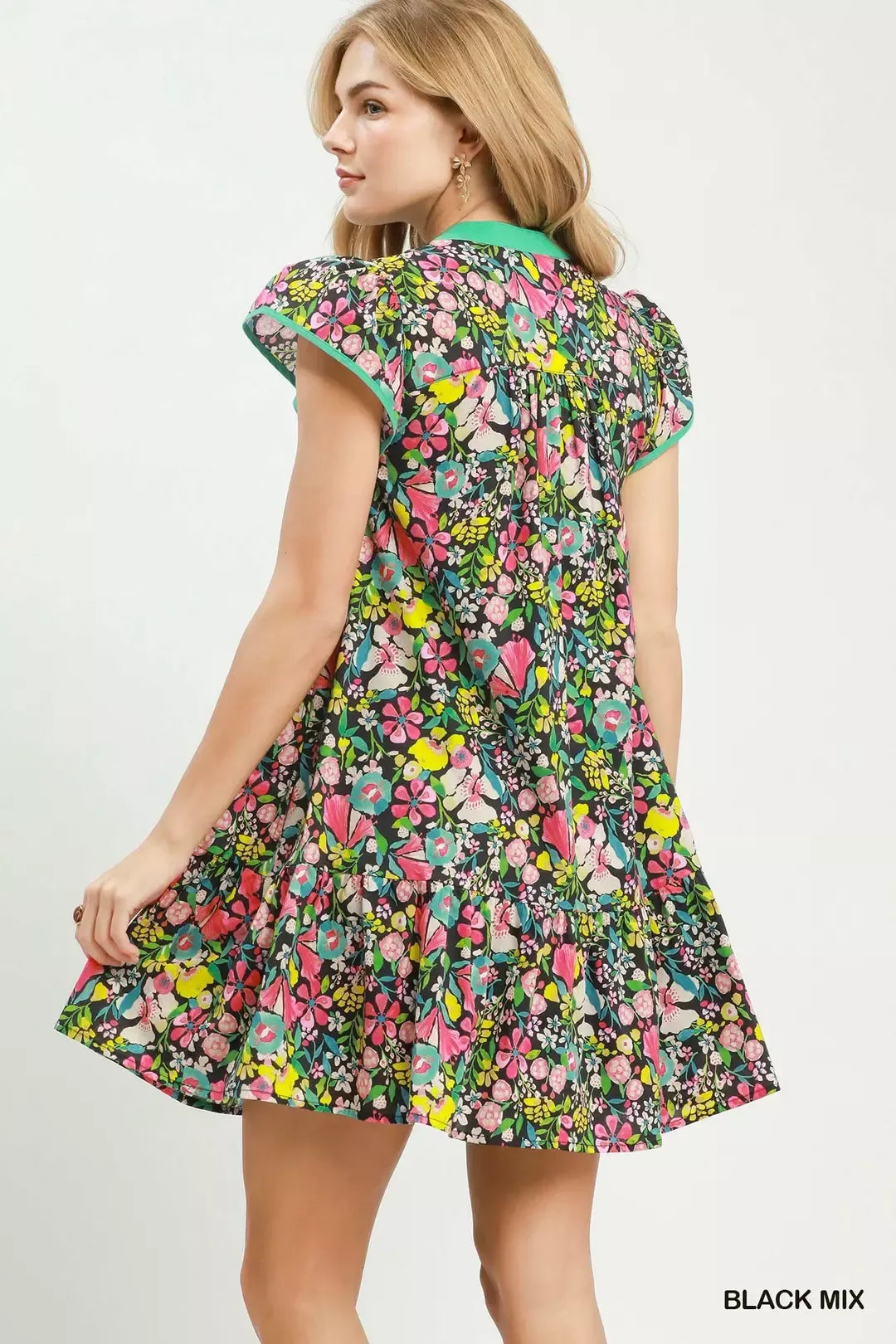 umgee floral flutter Umgee Floral Flutter Sleeve Tiered Mini Dress view 3 (dress) - shop at us.meeeshop