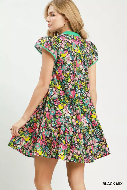 umgee floral flutter Umgee Floral Flutter Sleeve Tiered Mini Dress view 3 (dress) - shop at us.meeeshop