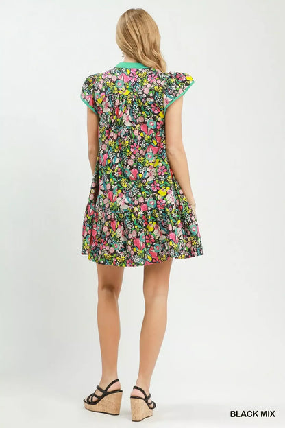 umgee floral flutter Umgee Floral Flutter Sleeve Tiered Mini Dress view 4 (dress) - shop at us.meeeshop