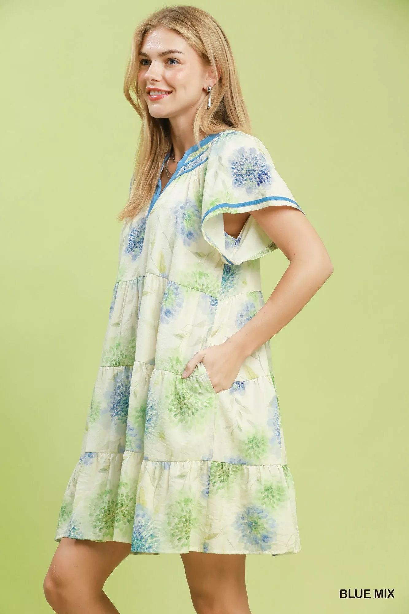 umgee floral print Umgee Floral Print Contrast Trim Tiered Babydoll Dress view 2 (dress) - shop at us.meeeshop