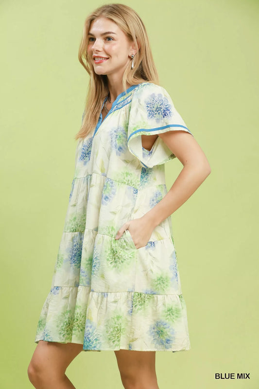 umgee floral print Umgee Floral Print Contrast Trim Tiered Babydoll Dress view 2 (dress) - shop at us.meeeshop