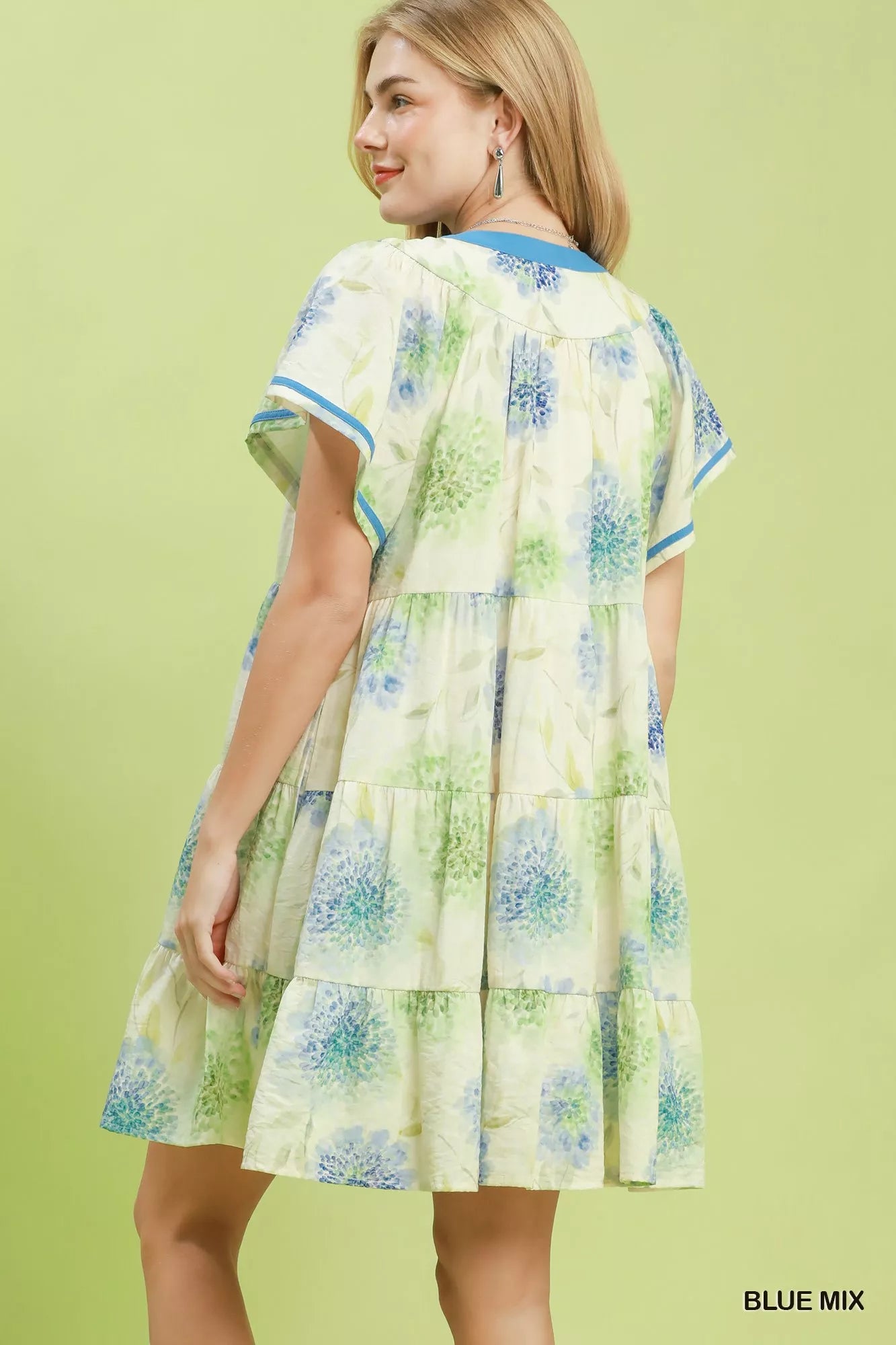 umgee floral print Umgee Floral Print Contrast Trim Tiered Babydoll Dress view 3 (dress) - shop at us.meeeshop