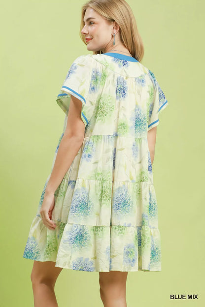 umgee floral print Umgee Floral Print Contrast Trim Tiered Babydoll Dress view 3 (dress) - shop at us.meeeshop