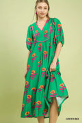 Umgee Floral Print Midi Dress GREEN MIX (dress) - umgee green floral dress, umgee blue floral dress, um - shop at us.meeeshop