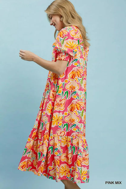 umgee floral print Umgee Floral Print Puff Sleeve Tiered Midi Dress view 3 (dress) - shop at us.meeeshop