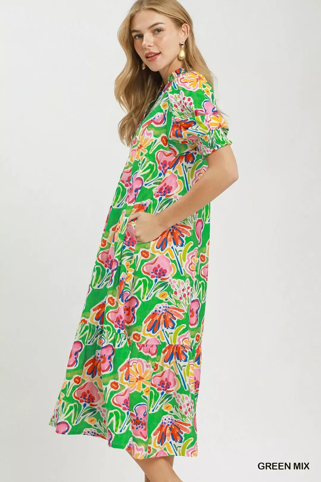 umgee floral print Umgee Floral Print Puff Sleeve Tiered Midi Dress view 3 (dress) - shop at us.meeeshop