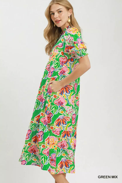 umgee floral print Umgee Floral Print Puff Sleeve Tiered Midi Dress view 3 (dress) - shop at us.meeeshop