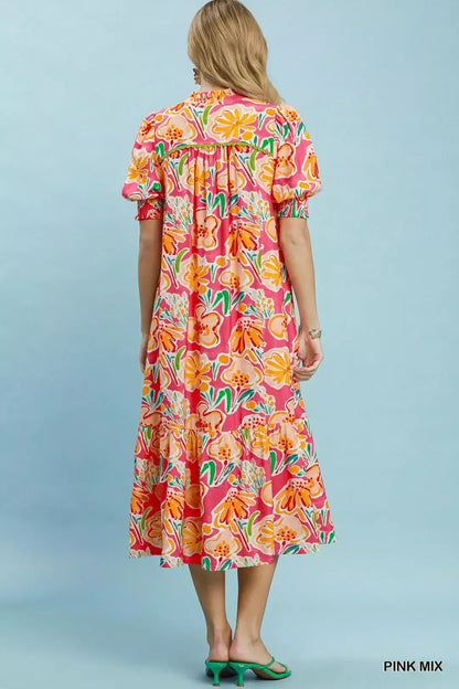 umgee floral print Umgee Floral Print Puff Sleeve Tiered Midi Dress view 4 (dress) - shop at us.meeeshop