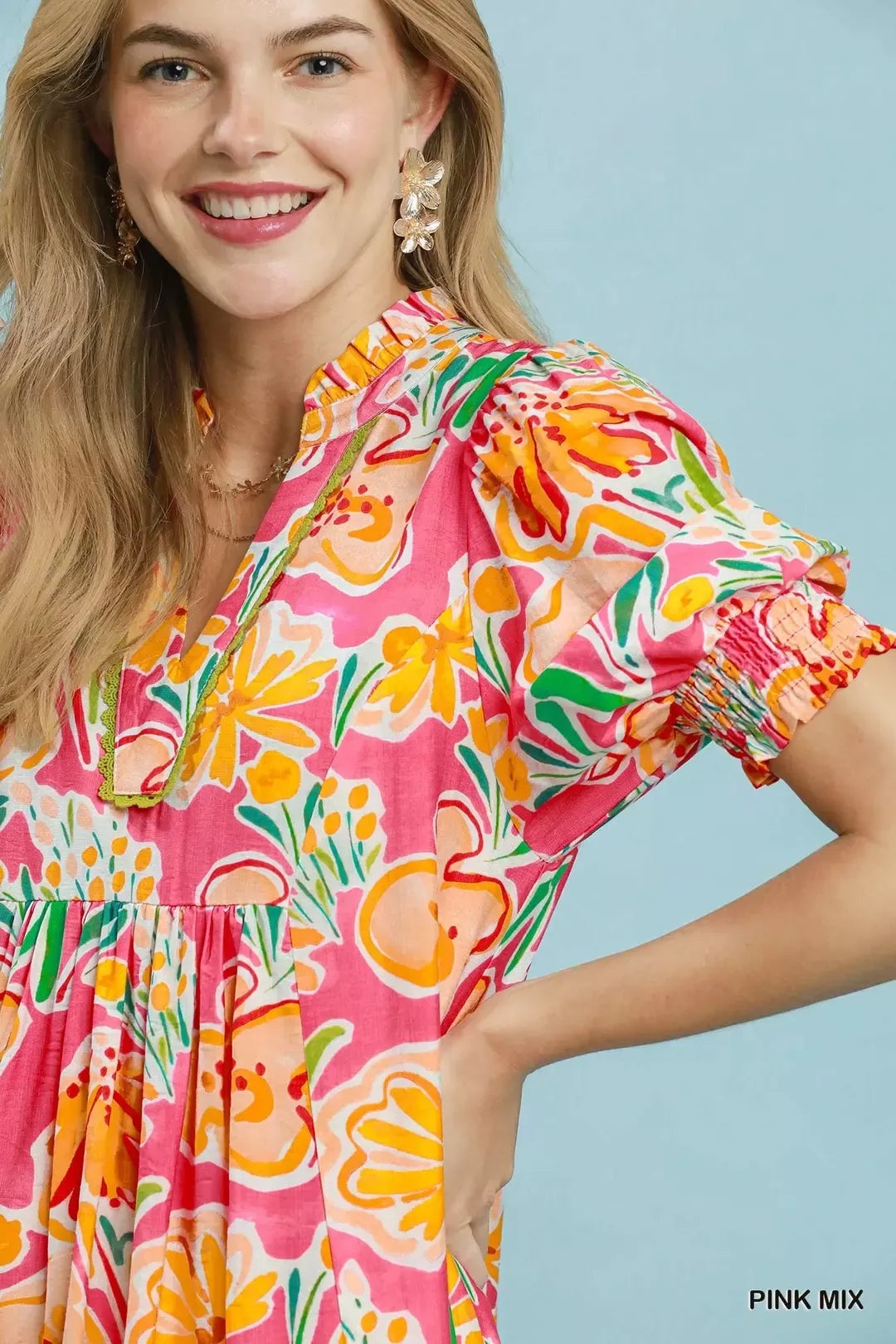 umgee floral print Umgee Floral Print Puff Sleeve Tiered Midi Dress view 5 (dress) - shop at us.meeeshop