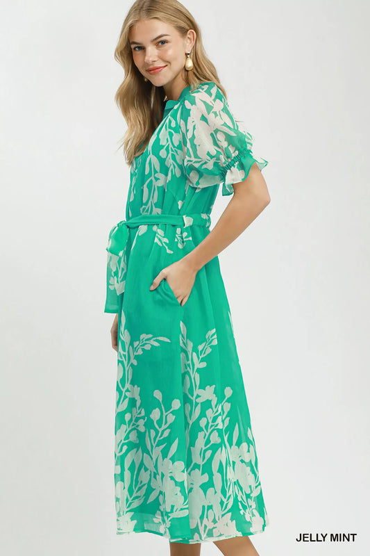 umgee floral print Umgee Floral Print Tie Waist Midi Dress with Side Pockets view 2 (dress) - shop at us.meeeshop