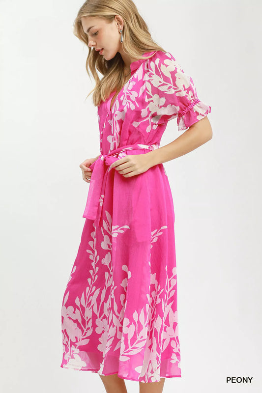 umgee floral print Umgee Floral Print Tie Waist Midi Dress with Side Pockets view 2 (dress) - shop at us.meeeshop