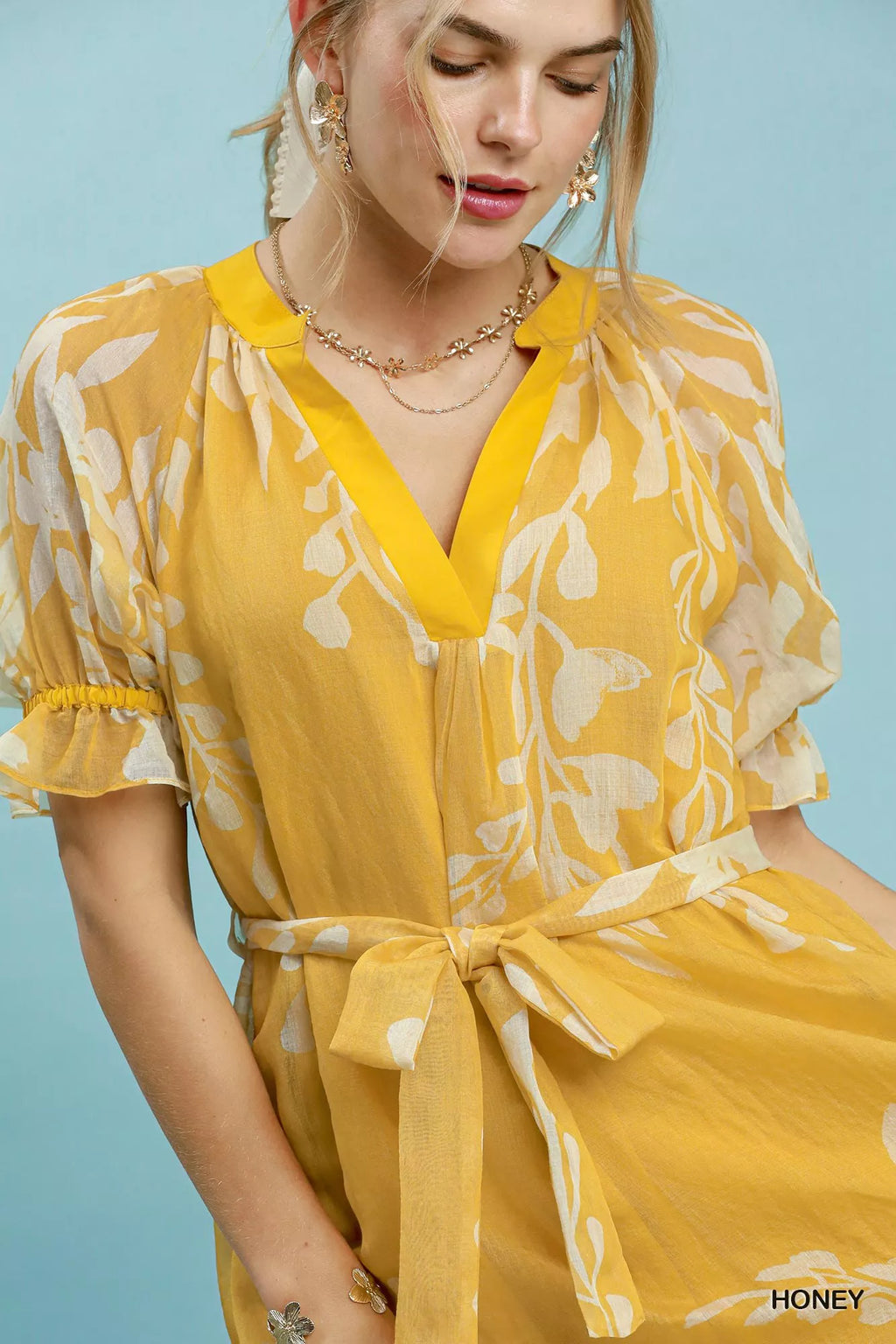 Umgee Floral Print Tie Waist Midi Dress with Side Pockets view 5 (dress) - umgee green floral dress, um - shop at us.meeeshop