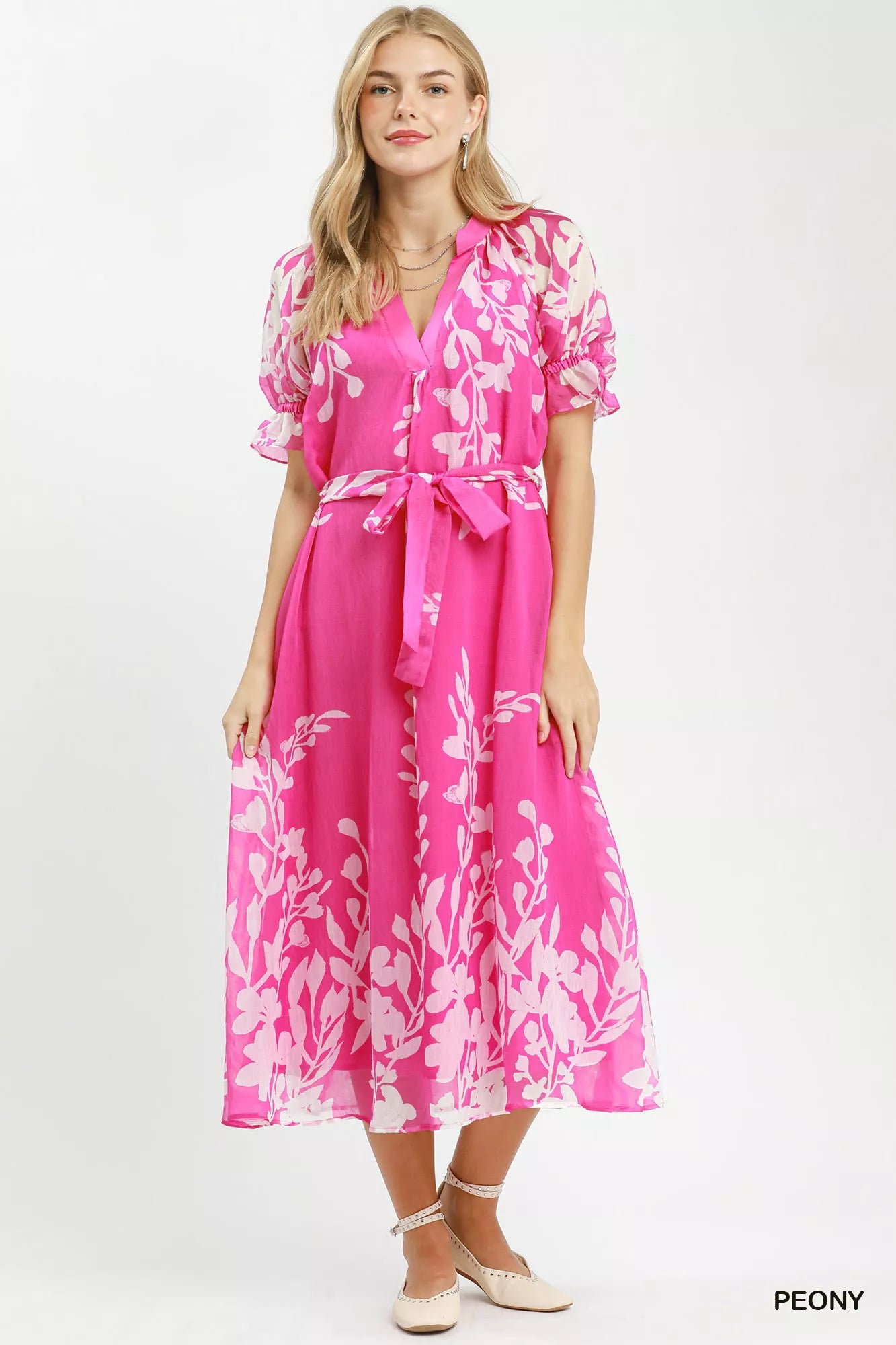 Umgee Floral Print Tie Waist Midi Dress with Side Pockets view 5 (dress) - umgee green floral dress, um - shop at us.meeeshop