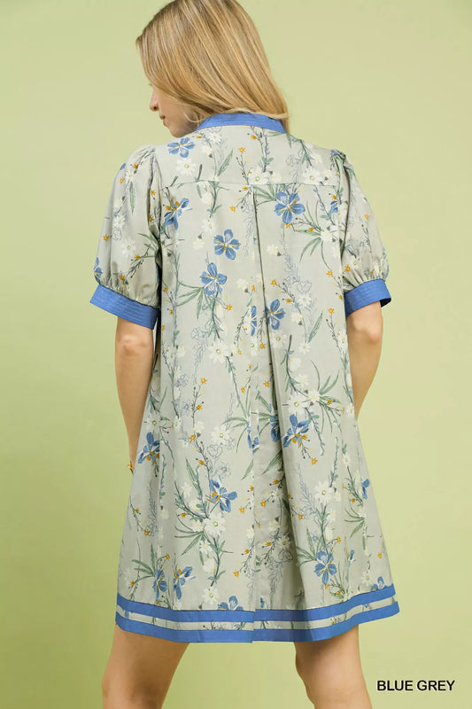 umgee floral puff Umgee Floral Puff Sleeve Dress with Contrast Trim view 2 (dress) - shop at us.meeeshop