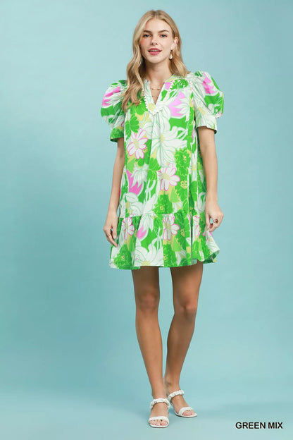 umgee floral puff Umgee Floral Puff Sleeve Tiered Mini Dress view 4 (dress) - shop at us.meeeshop