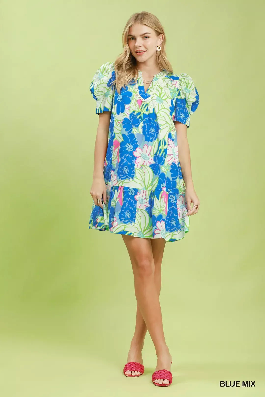 umgee floral puff Umgee Floral Puff Sleeve Tiered Mini Dress view 5 (dress) - shop at us.meeeshop