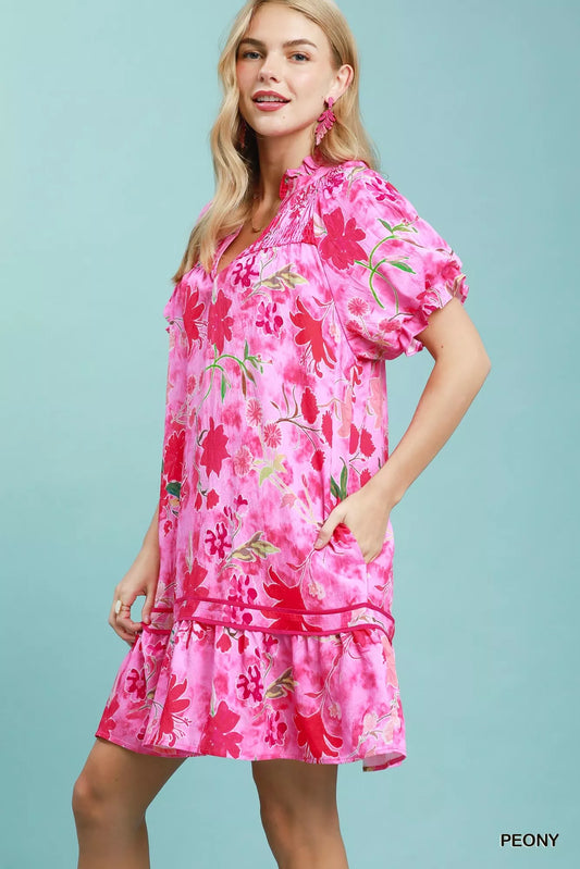 umgee floral ruffle Umgee Floral Ruffle Hem Mini Dress view 2 (dress) - shop at us.meeeshop