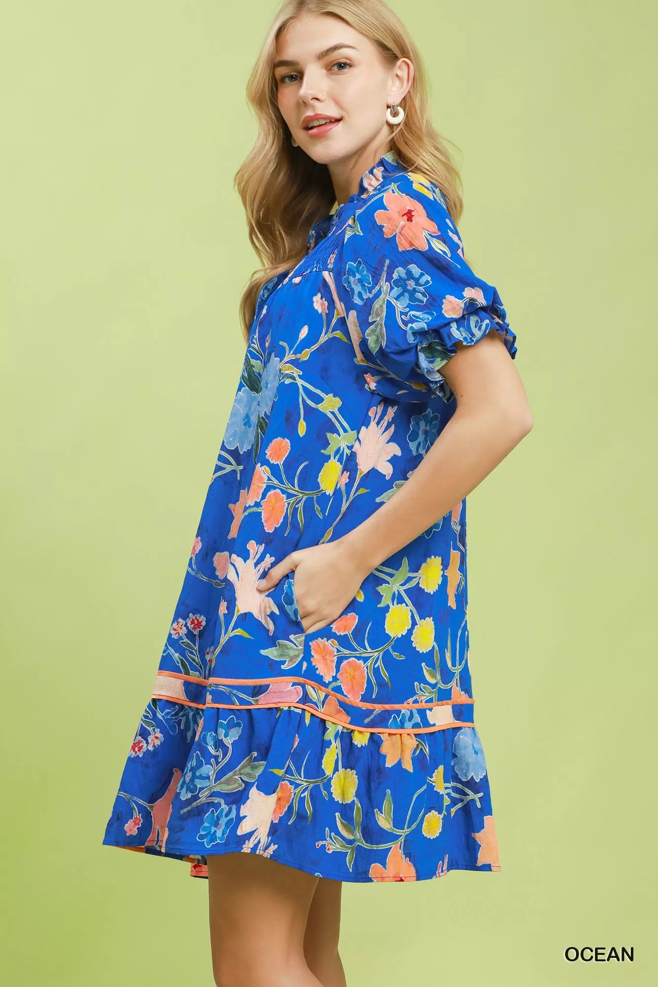 umgee floral ruffle Umgee Floral Ruffle Hem Mini Dress view 2 (dress) - shop at us.meeeshop