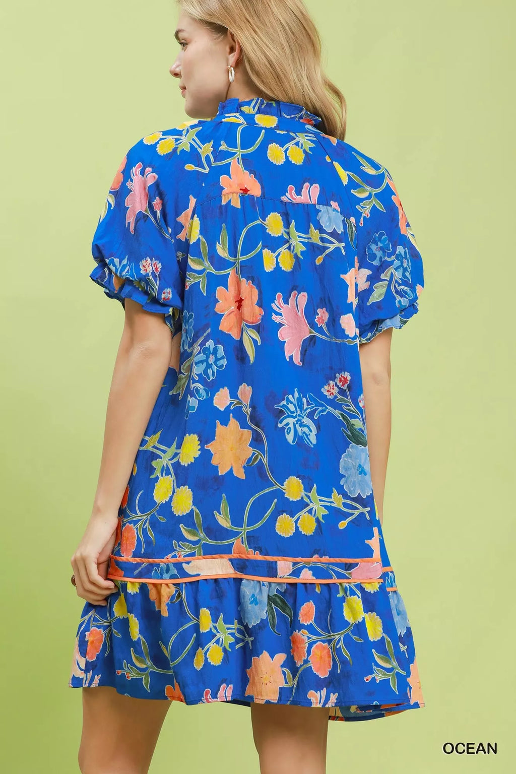 Umgee Floral Ruffle Hem Mini Dress OCEAN view 3 (dress) - umgee green floral dress, umgee blue floral d - shop at us.meeeshop