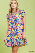Umgee Floral Ruffle Mini Dress BLUE MIX (dress) - umgee green floral dress, umgee blue floral dress, um - shop at us.meeeshop