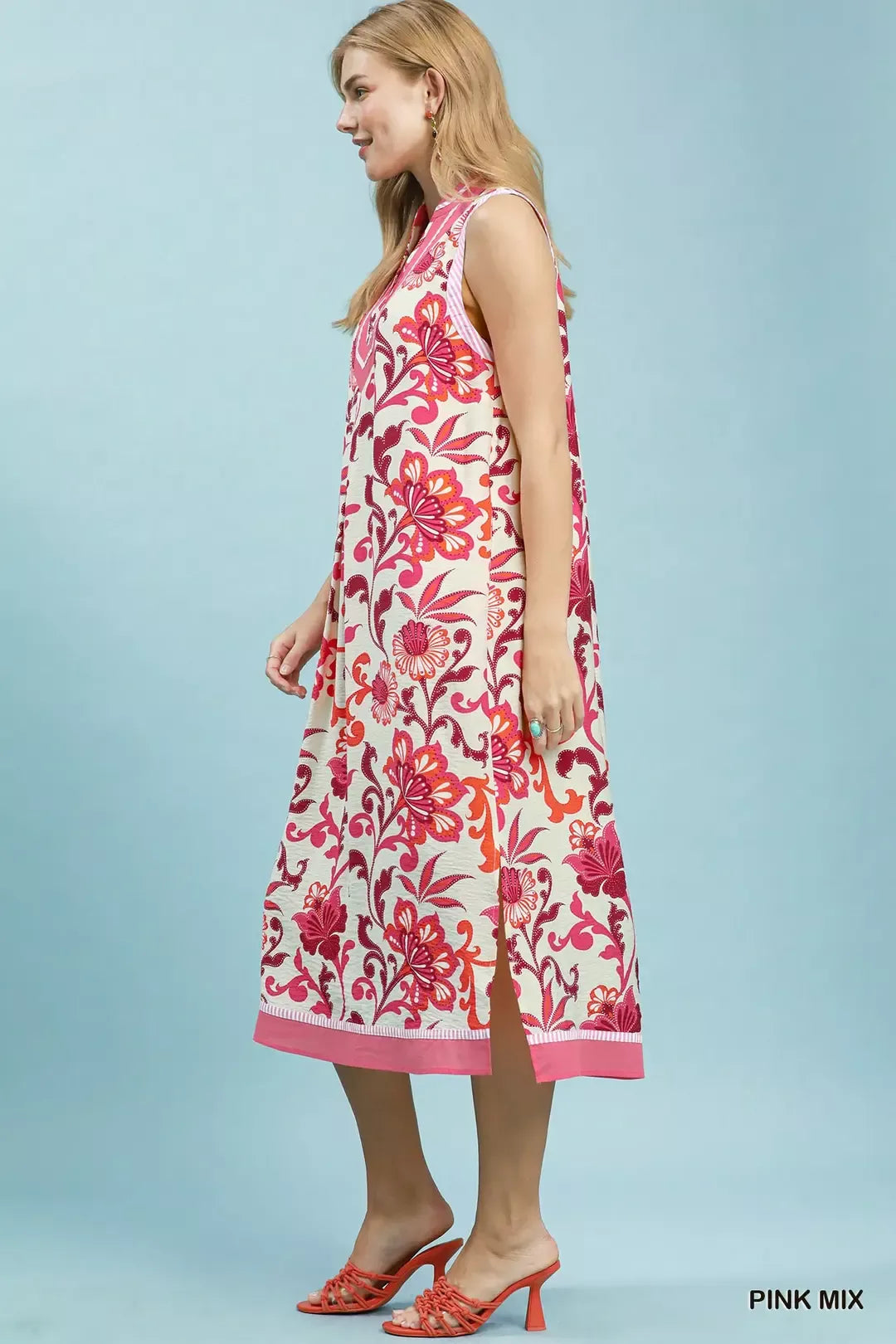 umgee floral scroll Umgee Floral Scroll Sleeveless Midi Dress view 3 (dress) - shop at us.meeeshop