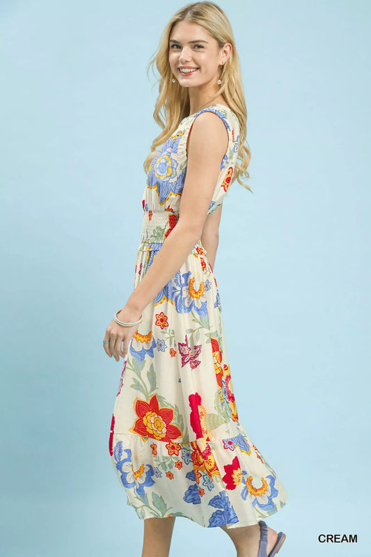 umgee floral smocked Umgee Floral Smocked Midi Dress view 2 (dress) - shop at us.meeeshop