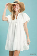 Umgee Flutter Sleeve Tassel Tie Ruffle Hem Mini Dress OFF WHITE (dress) - umgee flutter sleeve top, umg - shop at us.meeeshop