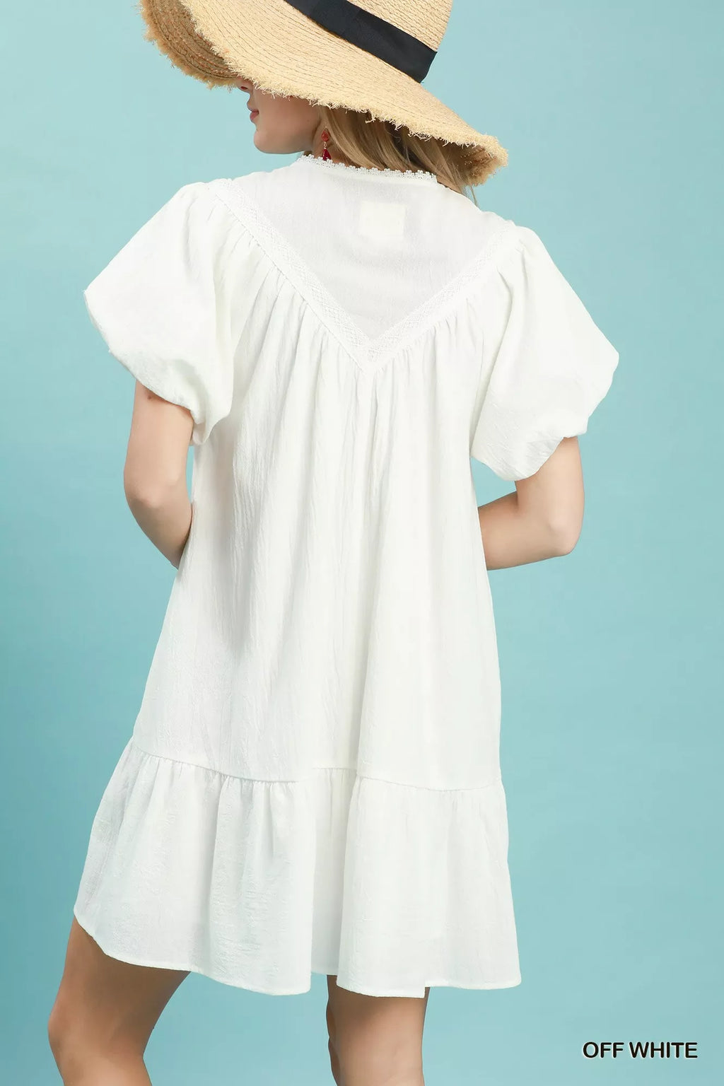 Umgee Flutter Sleeve Tassel Tie Ruffle Hem Mini Dress OFF WHITE view 3 (dress) - umgee flutter sleeve t - shop at us.meeeshop