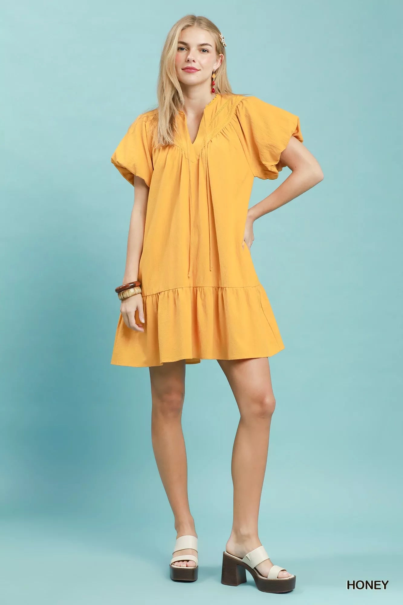 Umgee Flutter Sleeve Tassel Tie Ruffle Hem Mini Dress view 4 (dress) - umgee flutter sleeve top, umgee  - shop at us.meeeshop