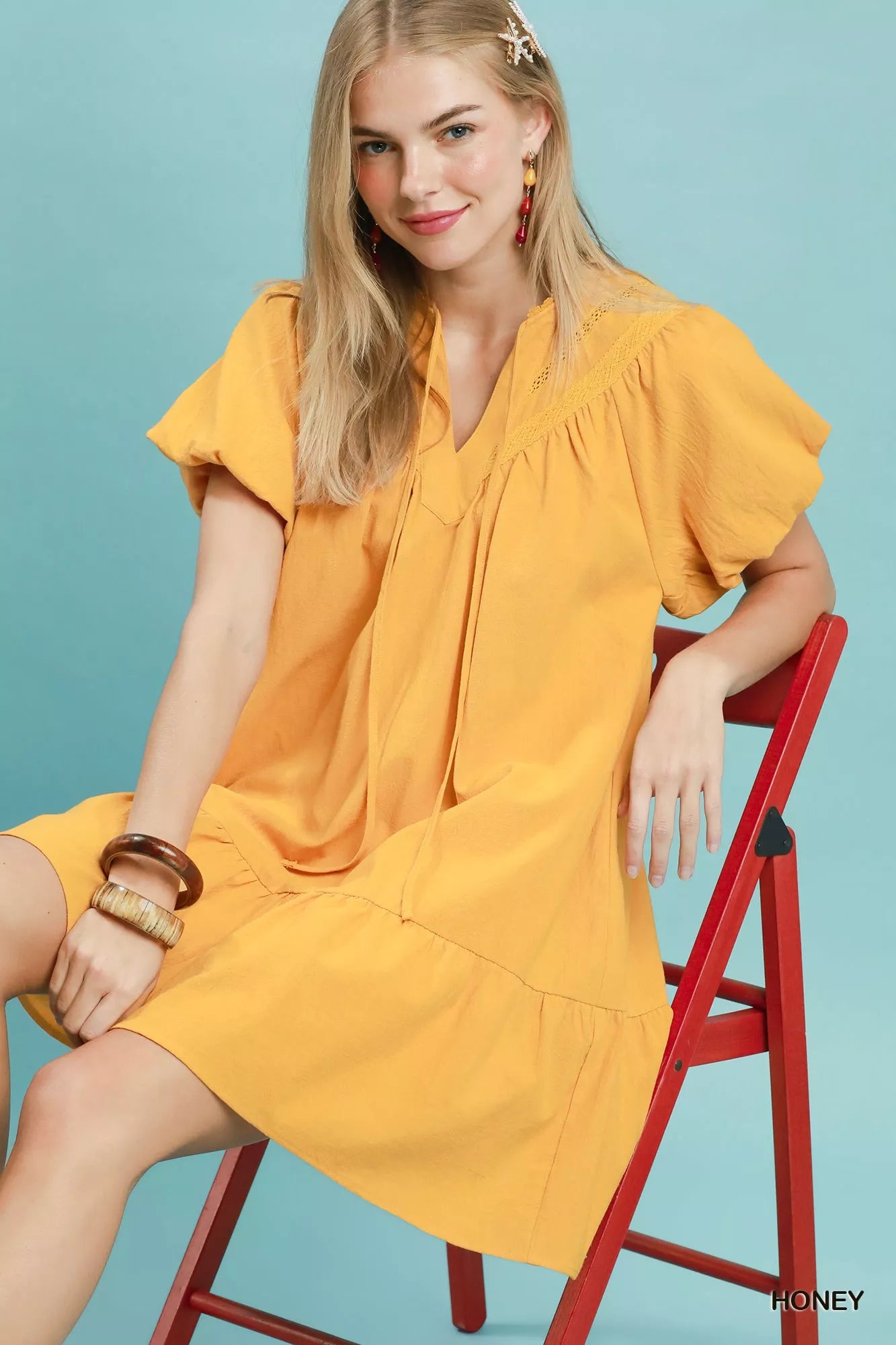 Umgee Flutter Sleeve Tassel Tie Ruffle Hem Mini Dress view 6 (dress) - umgee flutter sleeve top, umgee  - shop at us.meeeshop