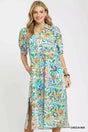 Umgee Folk Print Midi Dress with Side Pockets