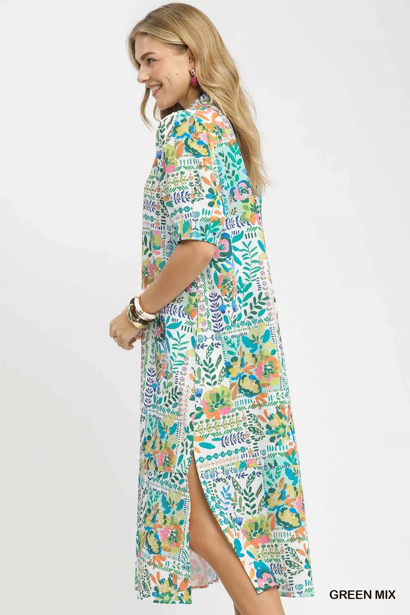umgee folk print Umgee Folk Print Midi Dress with Side Pockets view 2 (dress) - shop at us.meeeshop
