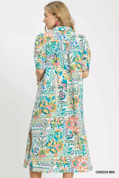 umgee folk print Umgee Folk Print Midi Dress with Side Pockets view 3 (dress) - shop at us.meeeshop