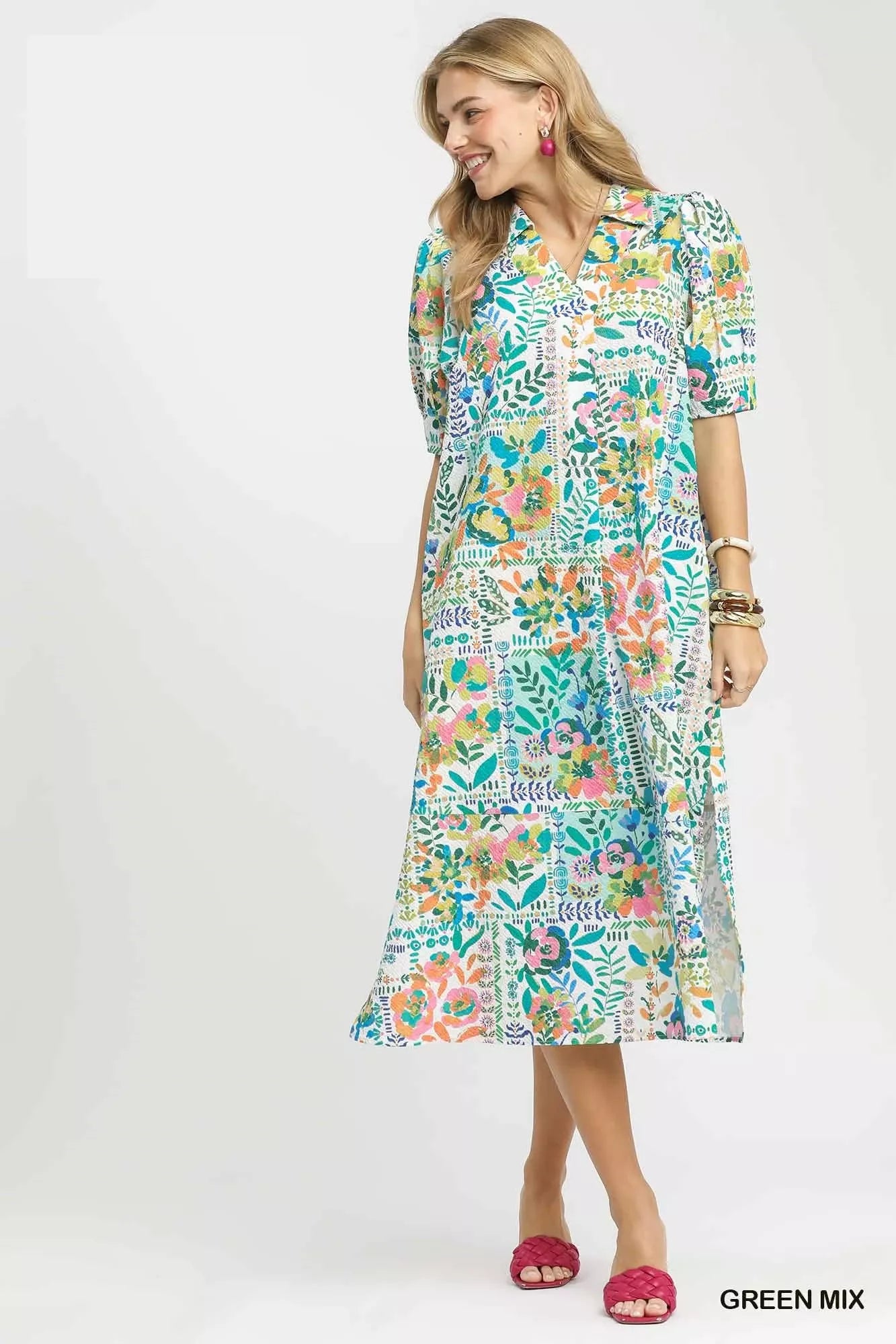 umgee folk print Umgee Folk Print Midi Dress with Side Pockets view 5 (dress) - shop at us.meeeshop