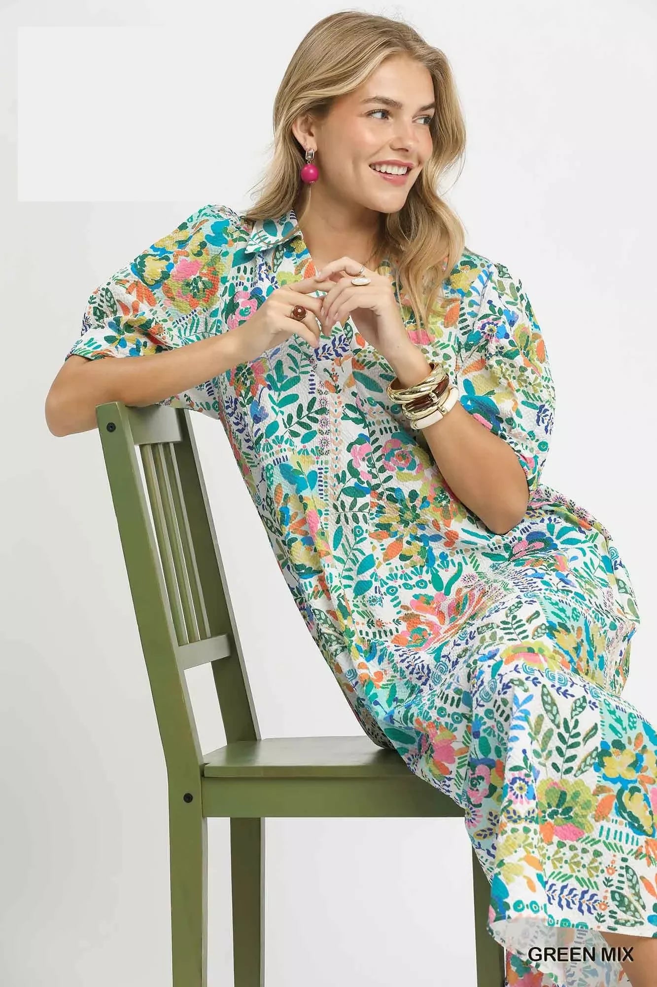 umgee folk print Umgee Folk Print Midi Dress with Side Pockets view 6 (dress) - shop at us.meeeshop