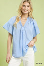 Umgee Gingham Puff Sleeve Top with Lace Trim